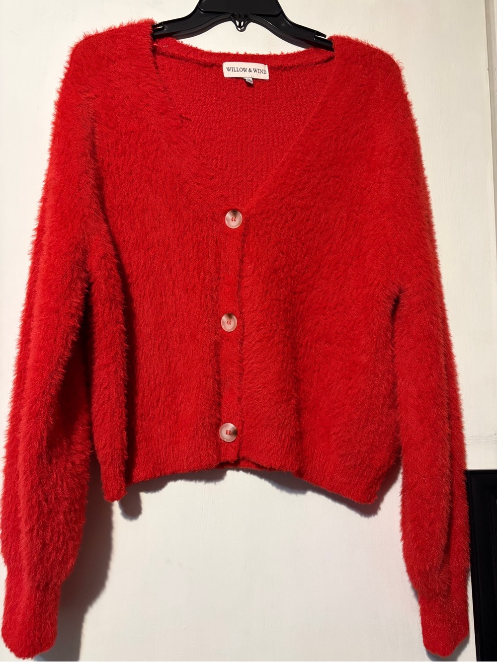 Red Fuzzy Button-Front Sweater
